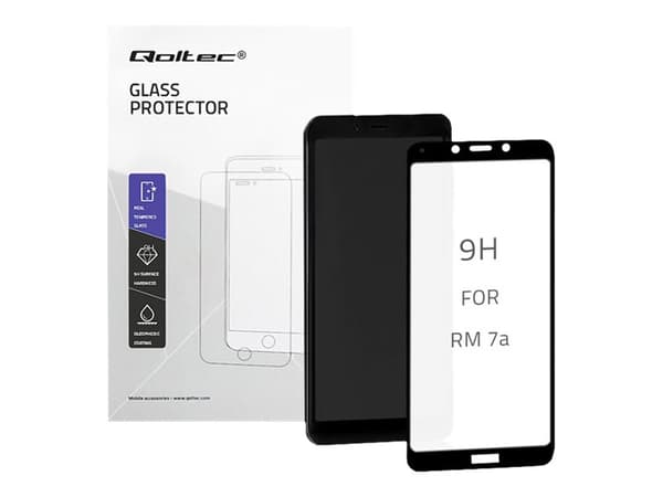 Qoltec Premium Tempered Glass 9D Full Covered - Skjermbeskyttelse for mobiltelefon - glass - 5.45" - rammefarge svart - for Xiaomi Redmi 7A