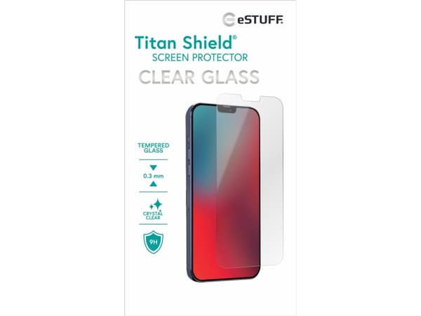 eSTUFF Titan Shield Clear Glass - Skjermbeskyttelse for mobiltelefon - glass - gjennomsiktig - for Apple iPhone 12, 12 Pro