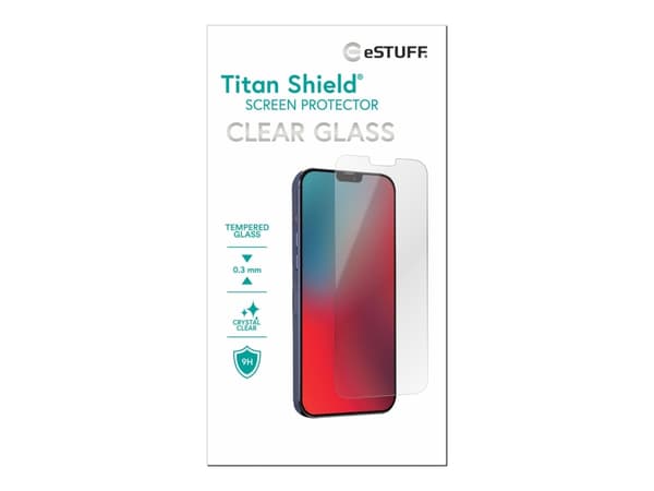eSTUFF Titan Shield Clear Glass - Skjermbeskyttelse for mobiltelefon - glass - gjennomsiktig - for Apple iPhone 12, 12 Pro