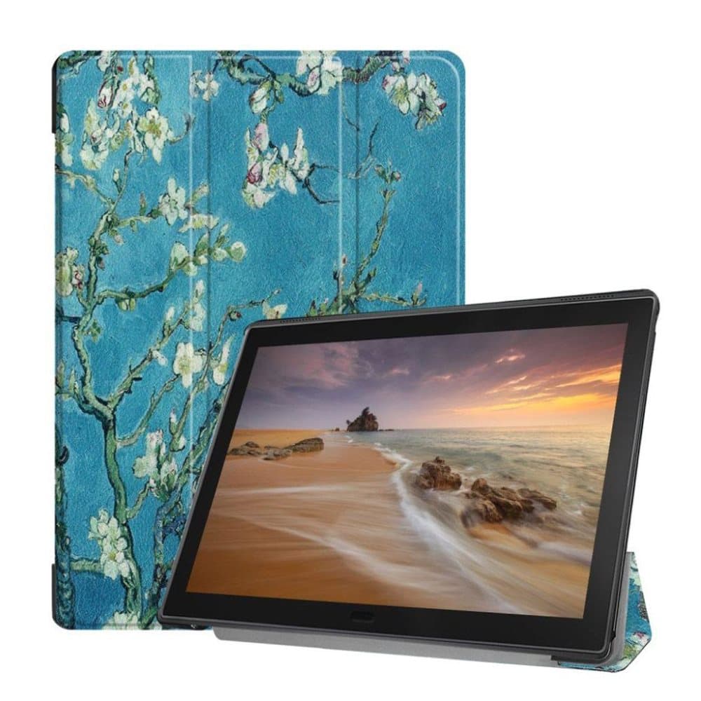 Lenovo Tab E10 trefold mønster læder flip etui - Træ med Blo