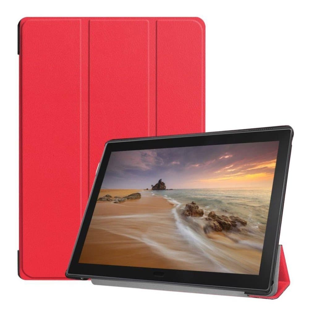 Lenovo Tab E10 trefold læder flip etui - Rød