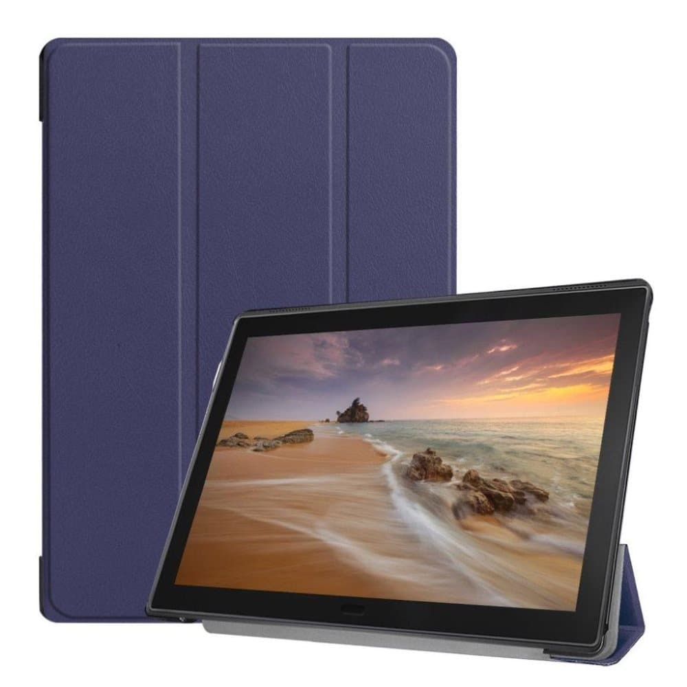 Lenovo Tab E10 trefold læder flip etui - Mørkeblå