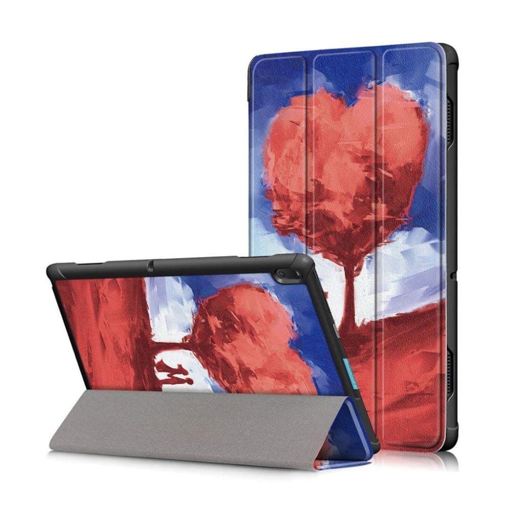 Lenovo Tab E10 mønstret læder flip etui - Hjerteformet Træ
