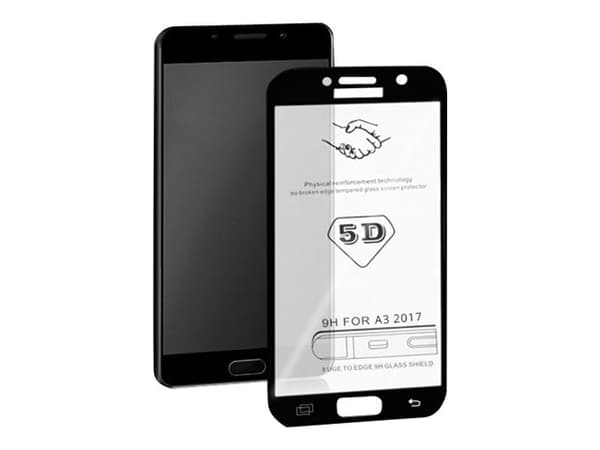 Qoltec Premium Tempered Glass 5D - Matkapuhelimen näytönsuoja - lasi - 4.7" - kehyksen väri musta - Samsung Galaxy A3 (2017) - Samsung Galaxy A3 (201