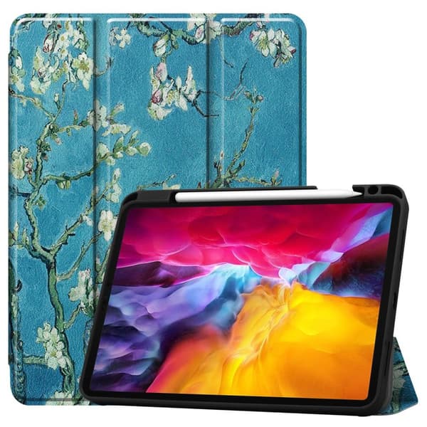 For iPad Pro 11 2021 Tri-fold Stand Tablet Case Cover - Flower