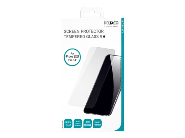 DELTACO SCRN-21IP54 - Skjermbeskyttelse for mobiltelefon - 2.5D - glass - 5.4" - krystallklar - for Apple iPhone 13 mini