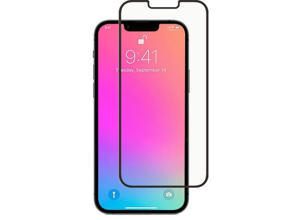 Screenor - Skjermbeskyttelse for mobiltelefon - full deksel - glass - rammefarge svart - for Apple iPhone 13, 13 Pro, 14, 16e
