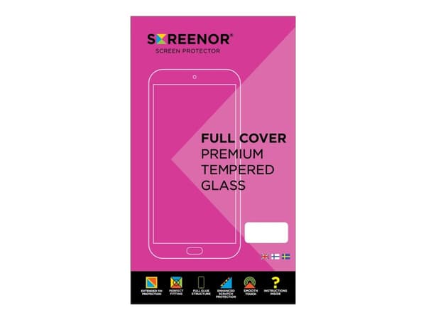 Screenor - Skjermbeskyttelse for mobiltelefon - full deksel - glass - rammefarge svart - for Apple iPhone 13, 13 Pro, 14, 16e