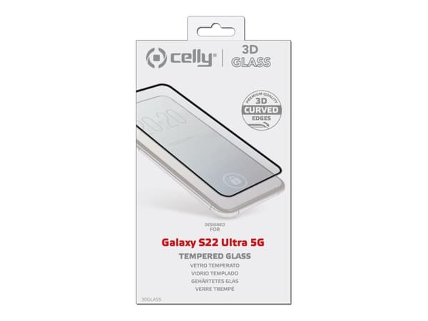 Celly 3DGLASS1012BK, Samsung, Galaxy S22 Ultra 5G, Kolahduksenkestävä, Iskunkestävä, Läpinäkyvä, 1 kpl