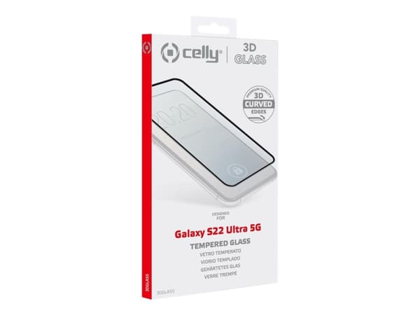 Celly 3DGLASS1012BK, Samsung, Galaxy S22 Ultra 5G, Kolahduksenkestävä, Iskunkestävä, Läpinäkyvä, 1 kpl
