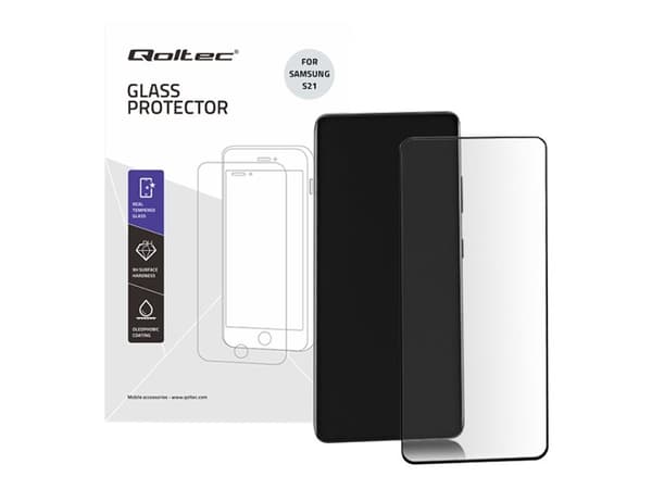 Qoltec Premium - Skjermbeskyttelse for mobiltelefon - glass - 6.2" - rammefarge svart - for Samsung Galaxy S21 5G