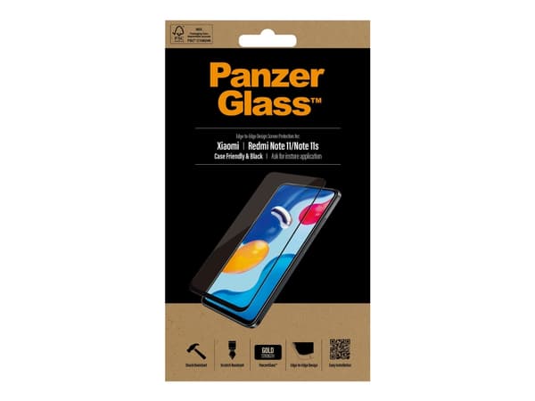 PanzerGlass - Skjermbeskyttelse for mobiltelefon - glass - rammefarge svart - for Xiaomi Redmi Note 11, Note 11S