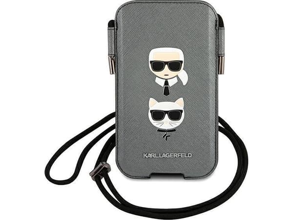 Karl Lagerfeld Torebka KLHCP12MOPHKCG 6.1" szary/grå hardcase Saffiano Ikonik Karl&Choupette Head