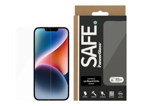 SIKKER. av PanzerGlass™ | Skjermbeskytter - Ultravid passform | Apple iPhone 13/13 Pro/14