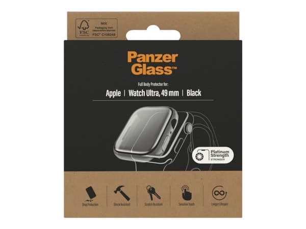 PanzerGlass - Skärmskydd för smart klocka - helkropps - glas - ramfärg svart - för Apple Watch Ultra (49 mm)