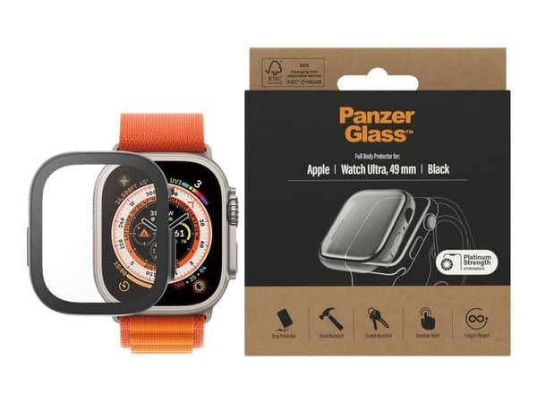 PanzerGlass - Skärmskydd för smart klocka - helkropps - glas - ramfärg svart - för Apple Watch Ultra (49 mm)