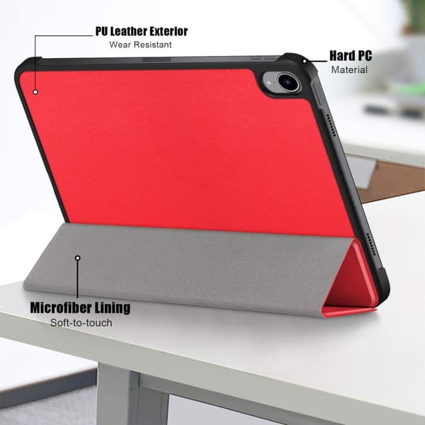 Trifoldet stativetui til iPad 10.9 (2022) Tabletcover - Rød