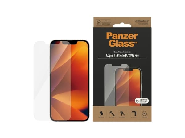 PanzerGlass - Skjermbeskyttelse for mobiltelefon - klassisk passform - glass - for Apple iPhone 13, 13 Pro, 14