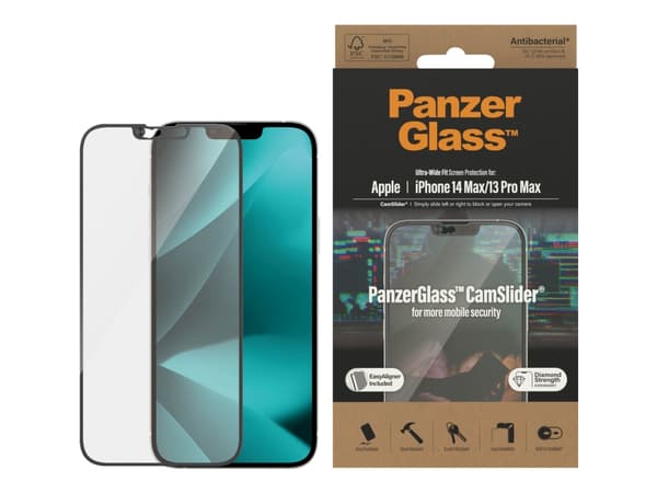 PanzerGlass CamSlider - Skärmskydd för mobiltelefon - lämplig för fodral - glas - ramfärg svart - för Apple iPhone 13 Pro Max, 14 Plus