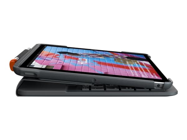 Logitech Slim Folio - Tangentbord och foliefodral - trådlös - Bluetooth LE - QWERTY - nordiskt (danska/finska/norska/svenska) - oxford-grå - för Appl