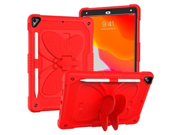 IPAD 10.2" (2021 / 2020 / 2019) BØRNE COVER - BUTTERFLY KICKSTAND COVER - RØD
