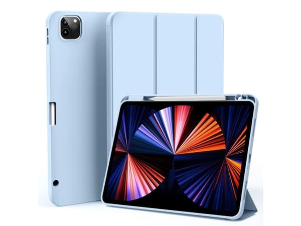 eSTUFF Miami - Vikbart fodral för surfplatta - polyuretan, polykarbonat, termoplastisk polyuretan (TPU) - klar, himmelsblå - 10.2" - för Apple 12.9-i