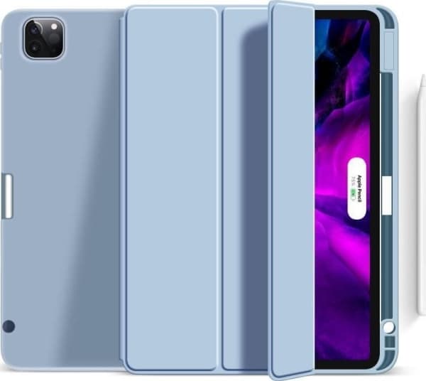 eSTUFF Miami - Vikbart fodral för surfplatta - polyuretan, polykarbonat, termoplastisk polyuretan (TPU) - klar, himmelsblå - 10.2" - för Apple 12.9-i
