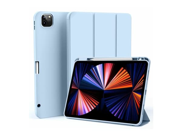 eSTUFF Miami - Vikbart fodral för surfplatta - polyuretan, polykarbonat, termoplastisk polyuretan (TPU) - klar, himmelsblå - 10.2" - för Apple 12.9-i