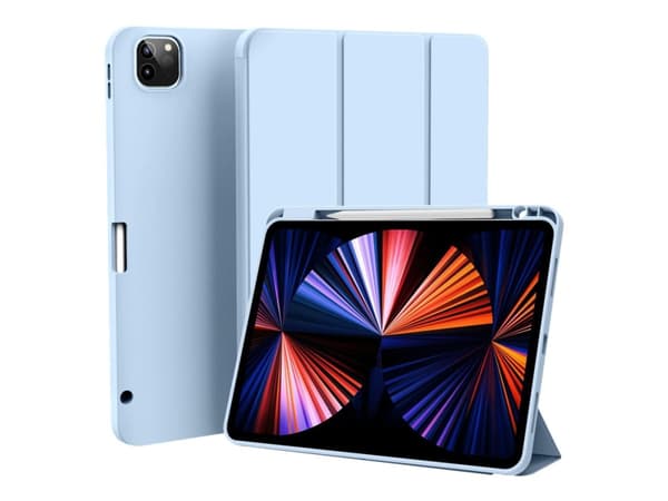 eSTUFF Miami - Vikbart fodral för surfplatta - polyuretan, polykarbonat, termoplastisk polyuretan (TPU) - klar, himmelsblå - 10.2" - för Apple 12.9-i