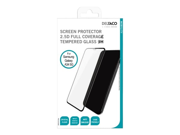 DELTACO SCRN-A34 - Skärmskydd för mobiltelefon - 2.5D - glas - ramfärg svart - för Samsung Galaxy A34 5G