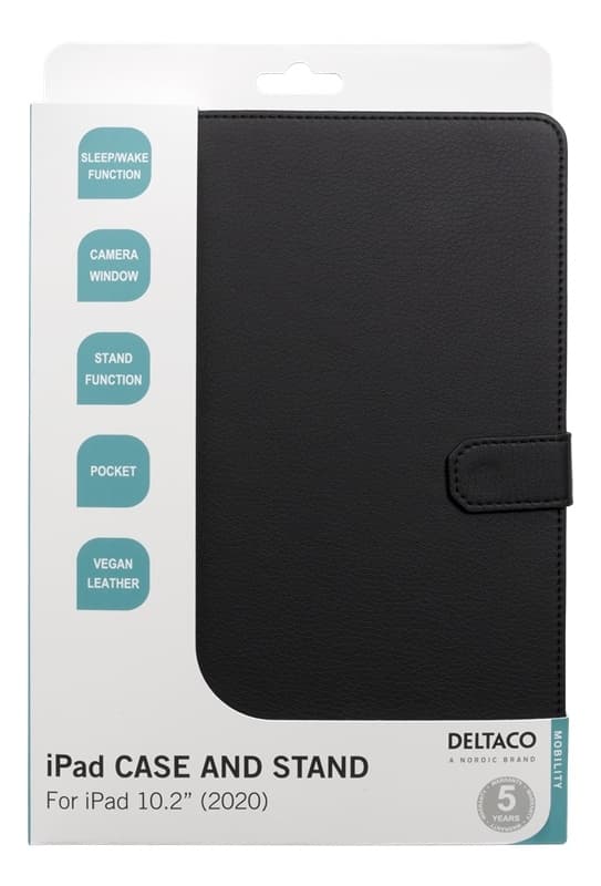 DELTACO suojakotelo 10,2" iPadille (2019/2020/2021), vegaanista nahkaa