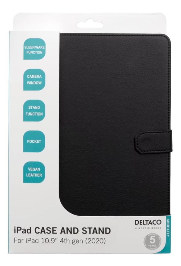 DELTACO suojakotelo 10,9" iPadille (2020/2022), vegaanista nahkaa