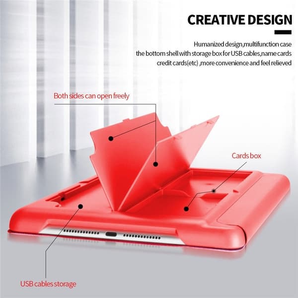 Etui med opbevaring, USB-kabel Apple iPad 9.7" 2017, 2018, Rød