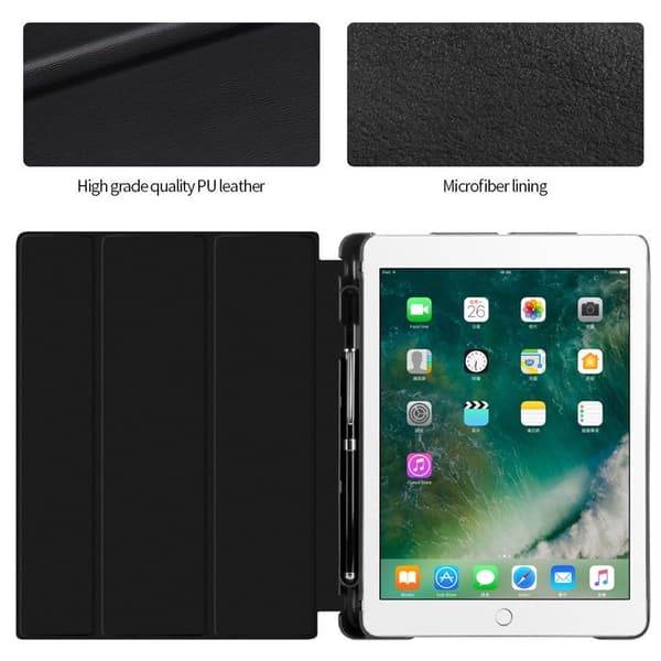 Etui med oppbevaring, USB-kabel Apple iPad 9,7" 2017, 2018, Svart