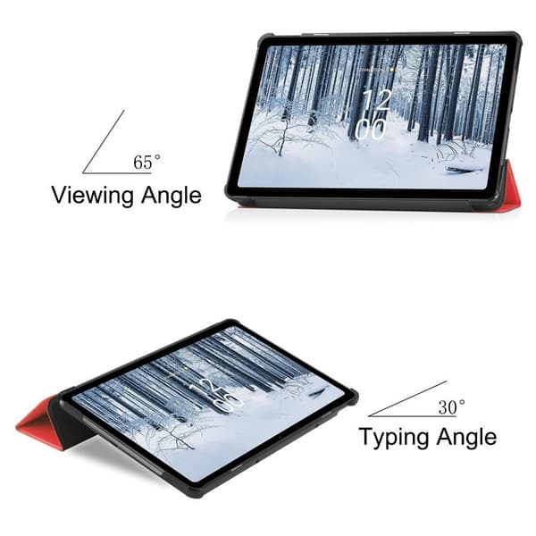 Nokia T21 Tri-fold Stand Wake/Sleep Cover Tablet-kotelo - Punainen