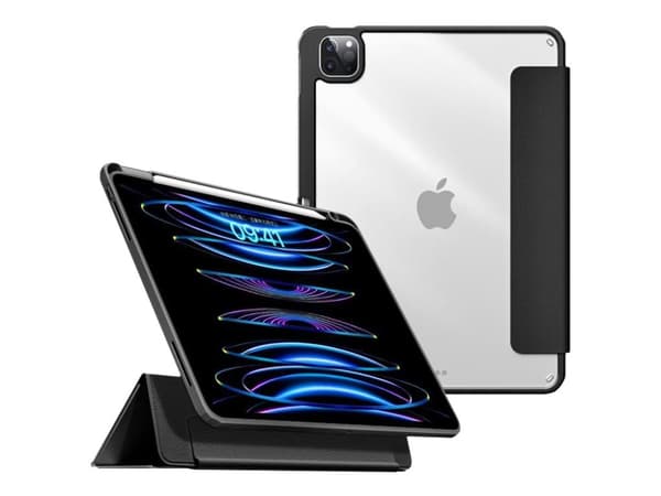 eSTUFF Boston - Lommebok for nettbrett - polyuretan, polykarbonat, termoplast-polyuretan (TPU) - svart, blank - for Apple 12.9-inch iPad Pro (5. gene