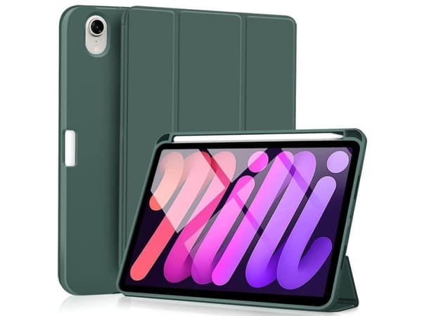 eSTUFF Miami - Vikbart fodral för surfplatta - polykarbonat, polyuretanläder, termoplastisk polyuretan (TPU) - klar, mörkgrön - för Apple iPad mini (