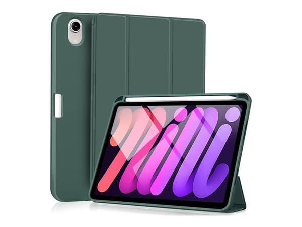 eSTUFF Miami - Vikbart fodral för surfplatta - polykarbonat, polyuretanläder, termoplastisk polyuretan (TPU) - klar, mörkgrön - för Apple iPad mini (