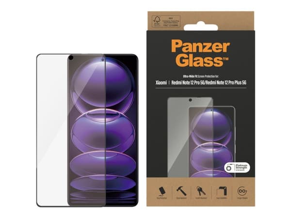 PanzerGlass - Skärmskydd för mobiltelefon - ultrabred passning - glas - ramfärg svart - för Xiaomi Redmi Note 12 Pro 5G, Note 12 Pro+ 5G