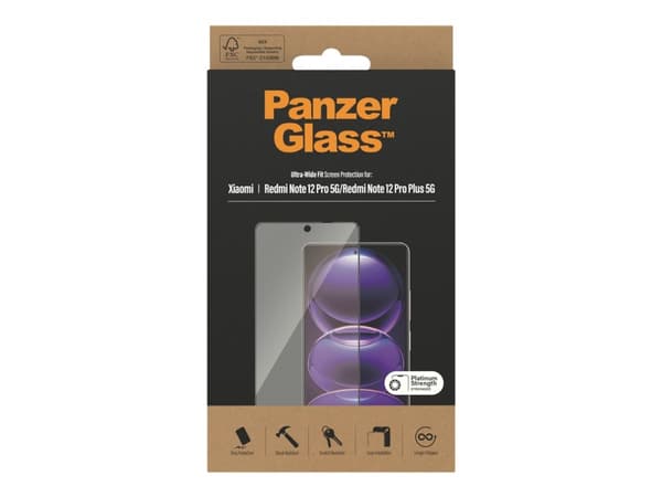 PanzerGlass - Skärmskydd för mobiltelefon - ultrabred passning - glas - ramfärg svart - för Xiaomi Redmi Note 12 Pro 5G, Note 12 Pro+ 5G