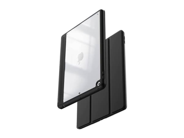 Crong PrimeFolio - iPad 10,2"-deksel (2021-2019) med stativ og Apple Pencil-oppbevaring (svart/klar)