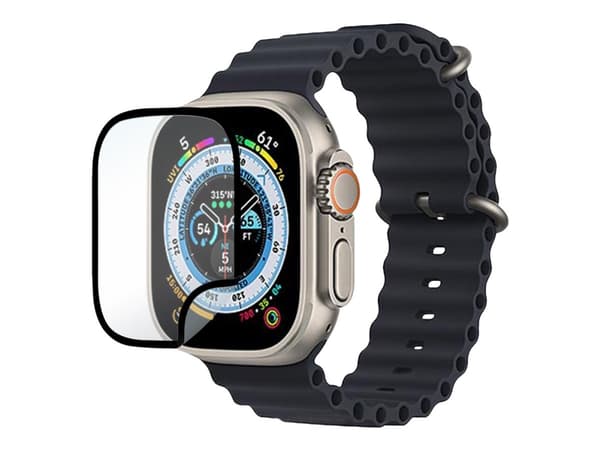 eSTUFF Titan Shield - Skärmskydd för smart klocka - flexible, hybrid - glas - ramfärg svart - för Apple Watch Series 6, Series 7, Series 8
