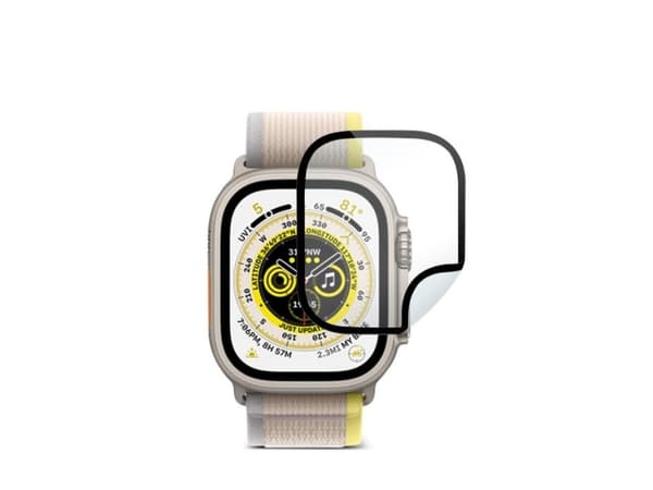 eSTUFF Titan Shield - Skärmskydd för smart klocka - flexible, hybrid - glas - ramfärg svart - för Apple Watch Series 6, Series 7, Series 8