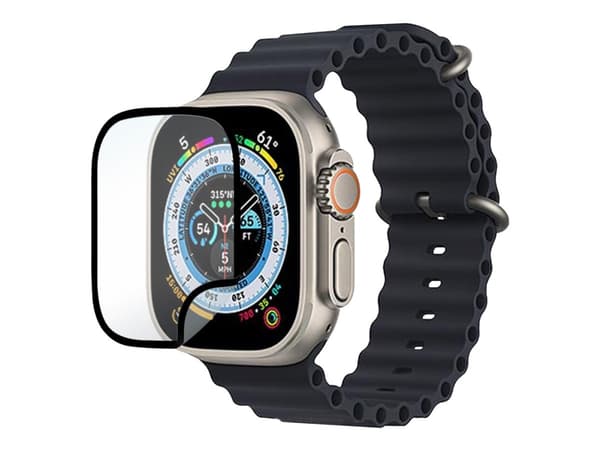 eSTUFF Titan Shield - Skärmskydd för smart klocka - flexible, hybrid - glas - ramfärg svart - för Apple Watch Series 6, Series 7, Series 8