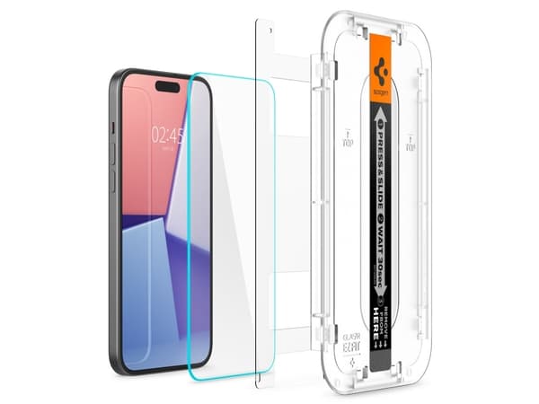 Spigen GLAS.tR EZ Fit - Skärmskydd för mobiltelefon - sensor skyddad - glas - transparent - för Apple iPhone 15 Plus