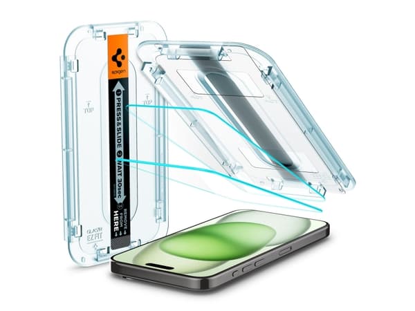 Spigen GLAS.tR EZ Fit - Skärmskydd för mobiltelefon - sensor skyddad - glas - transparent - för Apple iPhone 15 Plus