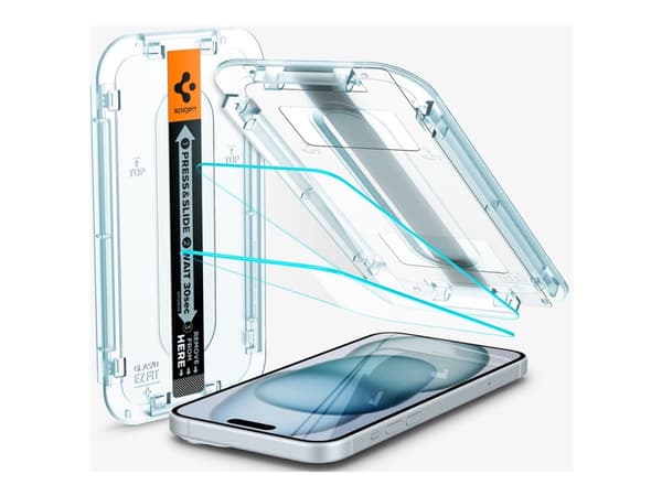 Spigen GLAS.tR EZ Fit - Skärmskydd för mobiltelefon - sensor skyddad - glas - transparent - för Apple iPhone 15 Plus