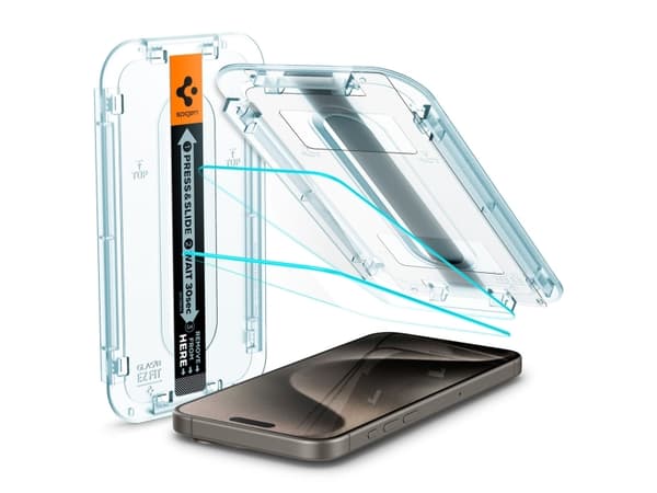 Spigen GLAS.tR EZ Fit - Skärmskydd för mobiltelefon - sensor skyddad - glas - transparent - för Apple iPhone 15 Pro