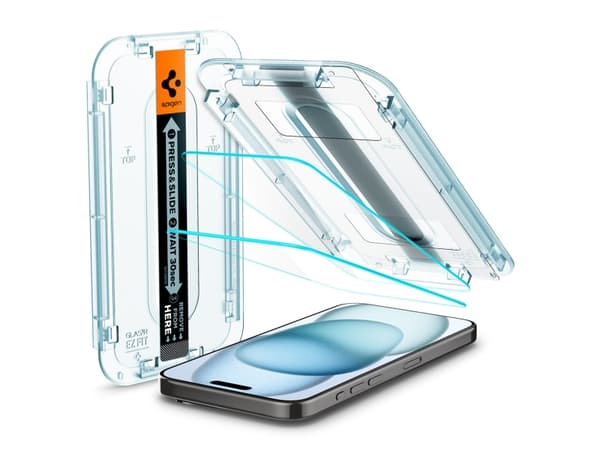 Spigen GLAS.tR EZ Fit - Skärmskydd för mobiltelefon - sensor skyddad - glas - transparent - för Apple iPhone 15
