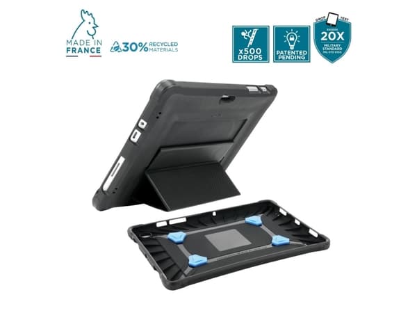 Mobilis PROTECH - Baksidedeksel for nettbrett - med stativ og håndstropp, forsterket - svart - for Microsoft Surface Go, Go 2, Go 3